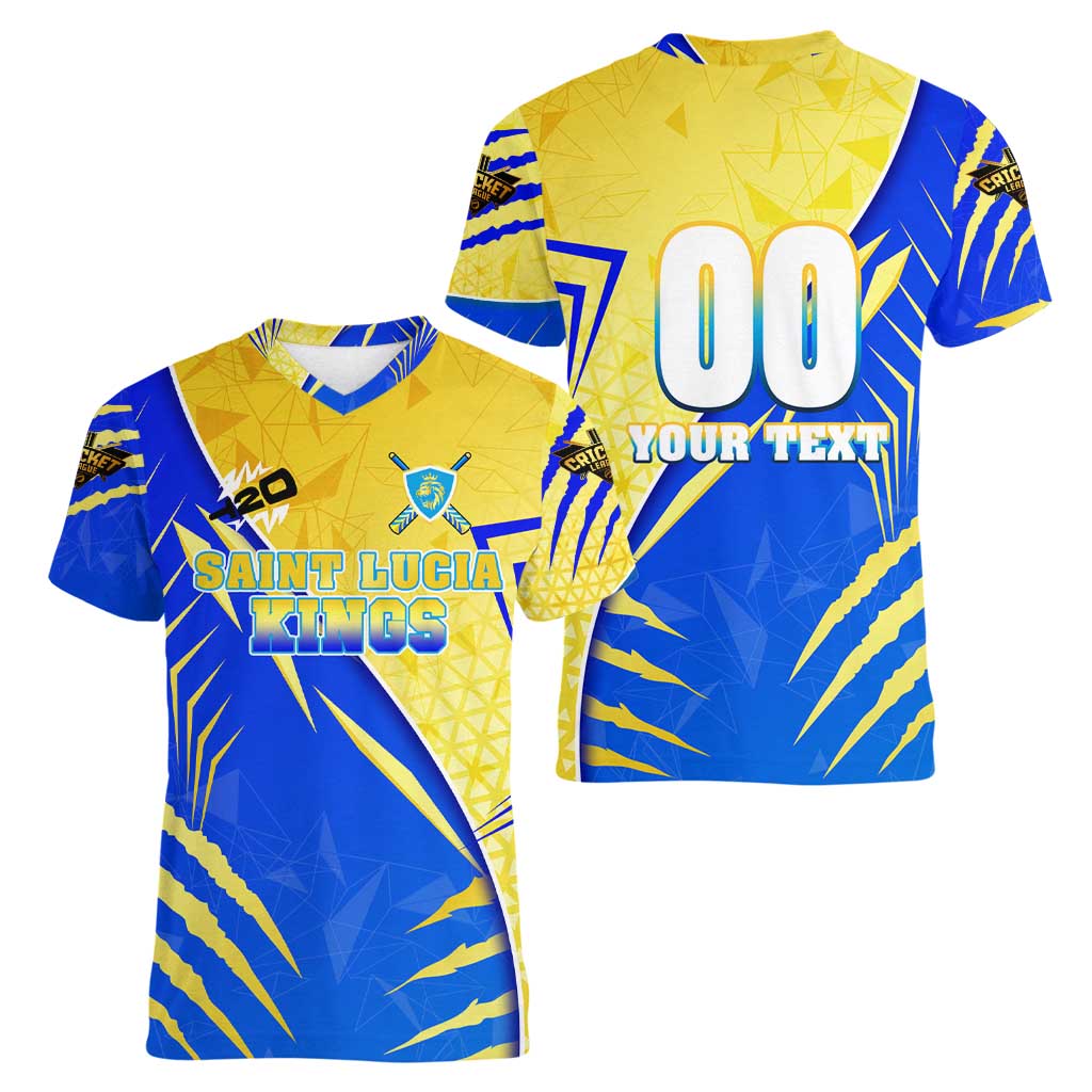 Personalised Saint Lucia Cricket Kings Women V-Neck T-Shirt Abstract Energy Style