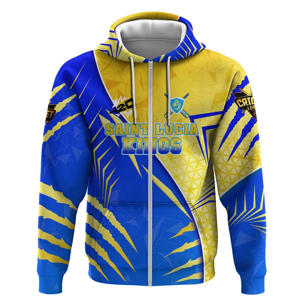 Personalised Saint Lucia Cricket Kings Zip Hoodie Abstract Energy Style