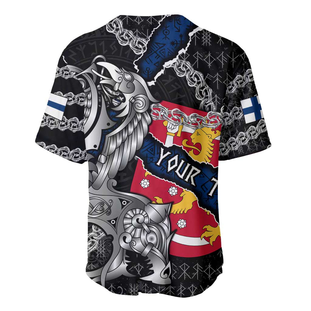 Personalized Finland Vikings Baseball Jersey Nordic Lion Bound in Runes and Chains