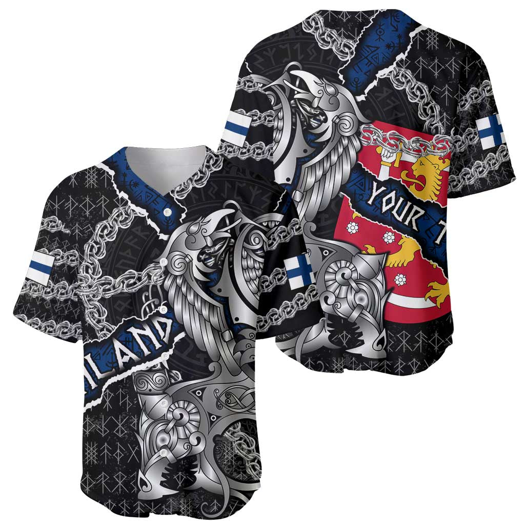 Personalized Finland Vikings Baseball Jersey Nordic Lion Bound in Runes and Chains