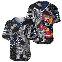 Personalized Finland Vikings Baseball Jersey Nordic Lion Bound in Runes and Chains