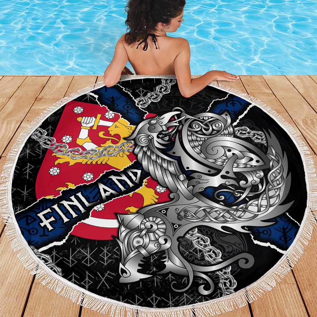 Finland Vikings Beach Blanket Nordic Lion Bound in Runes and Chains
