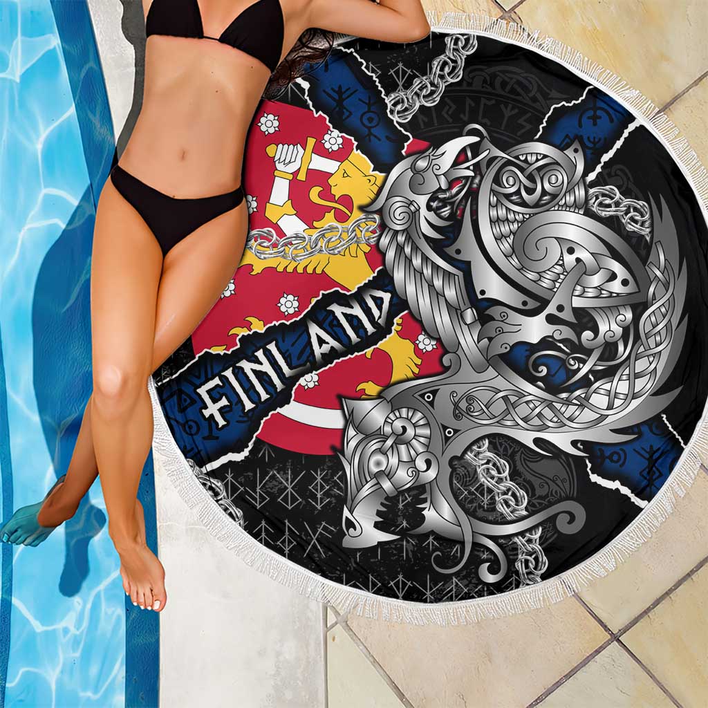 Finland Vikings Beach Blanket Nordic Lion Bound in Runes and Chains