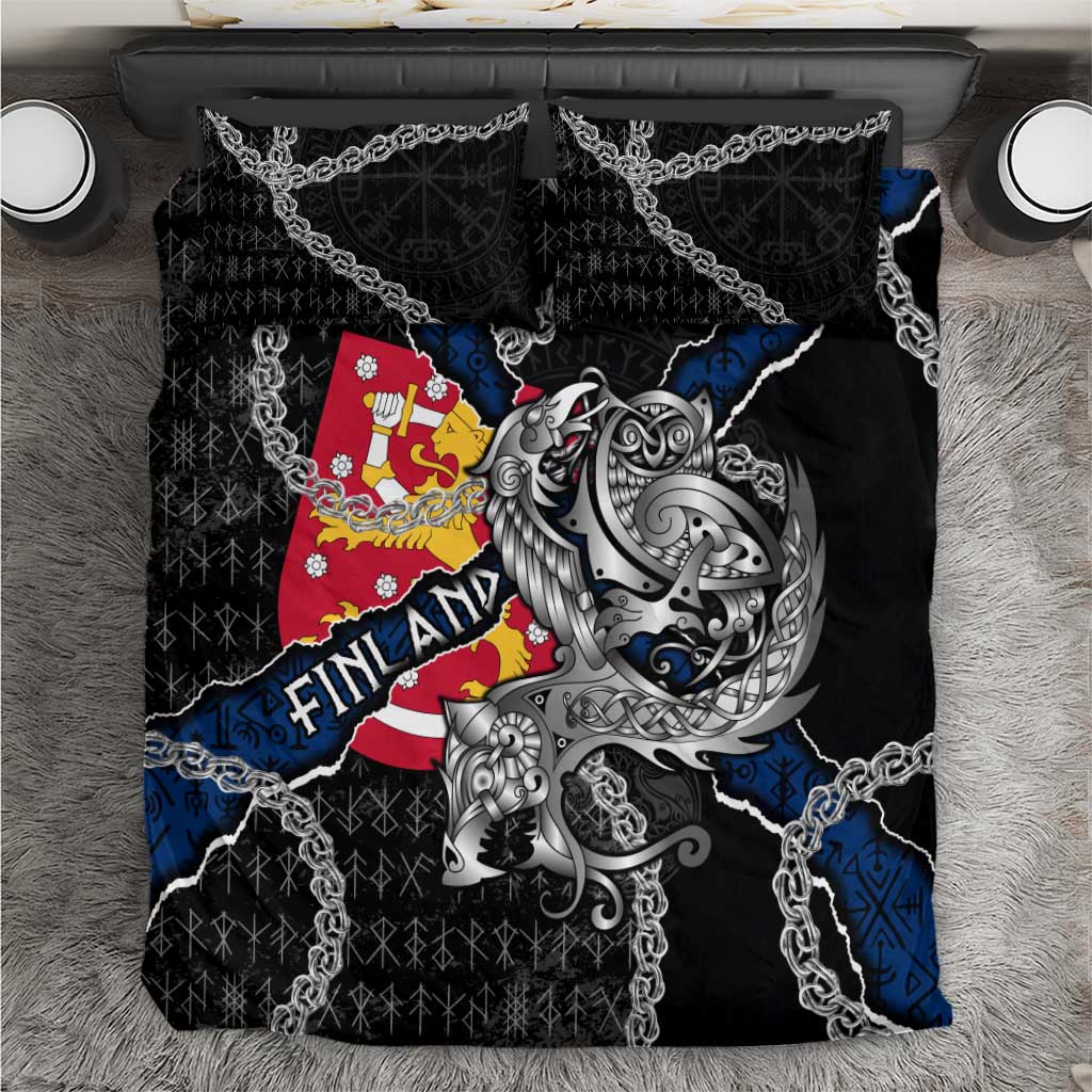 Finland Vikings Bedding Set Nordic Lion Bound in Runes and Chains