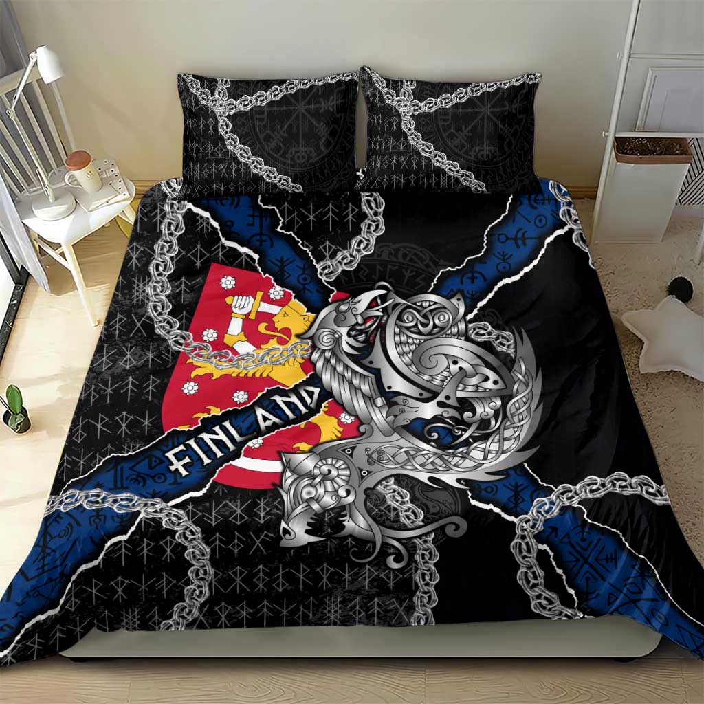 Finland Vikings Bedding Set Nordic Lion Bound in Runes and Chains