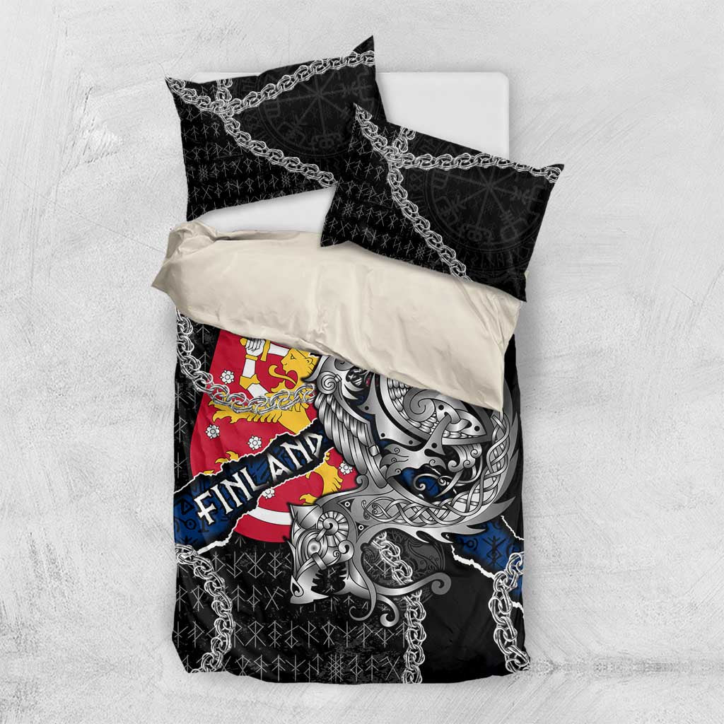Finland Vikings Bedding Set Nordic Lion Bound in Runes and Chains