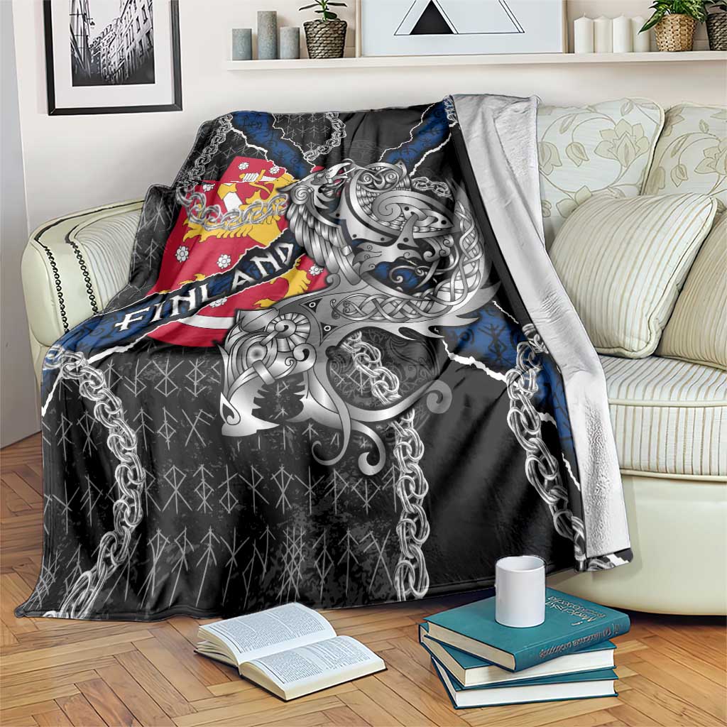 Finland Vikings Blanket Nordic Lion Bound in Runes and Chains