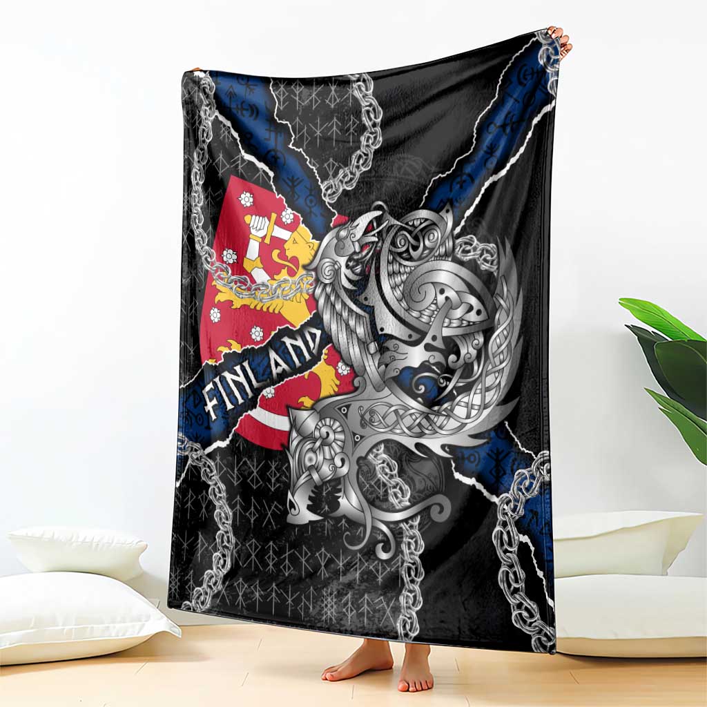 Finland Vikings Blanket Nordic Lion Bound in Runes and Chains