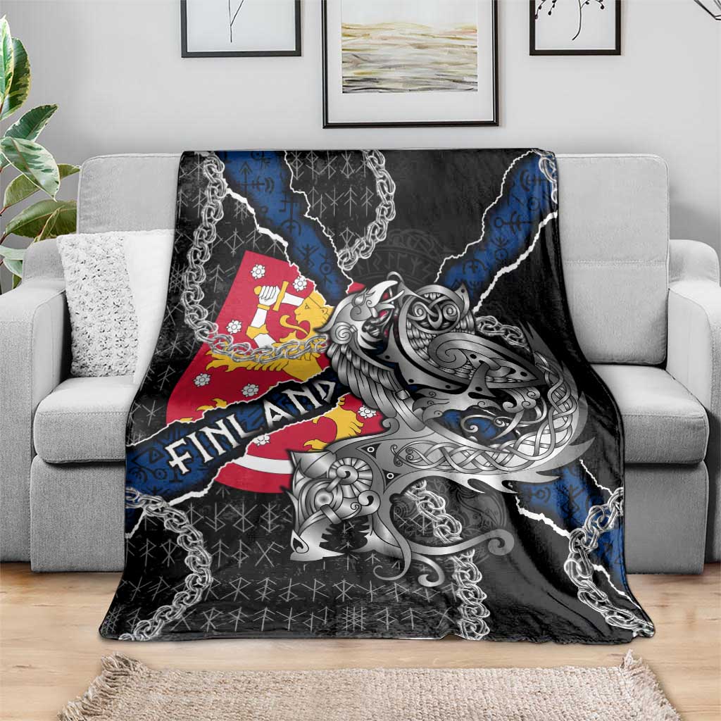 Finland Vikings Blanket Nordic Lion Bound in Runes and Chains