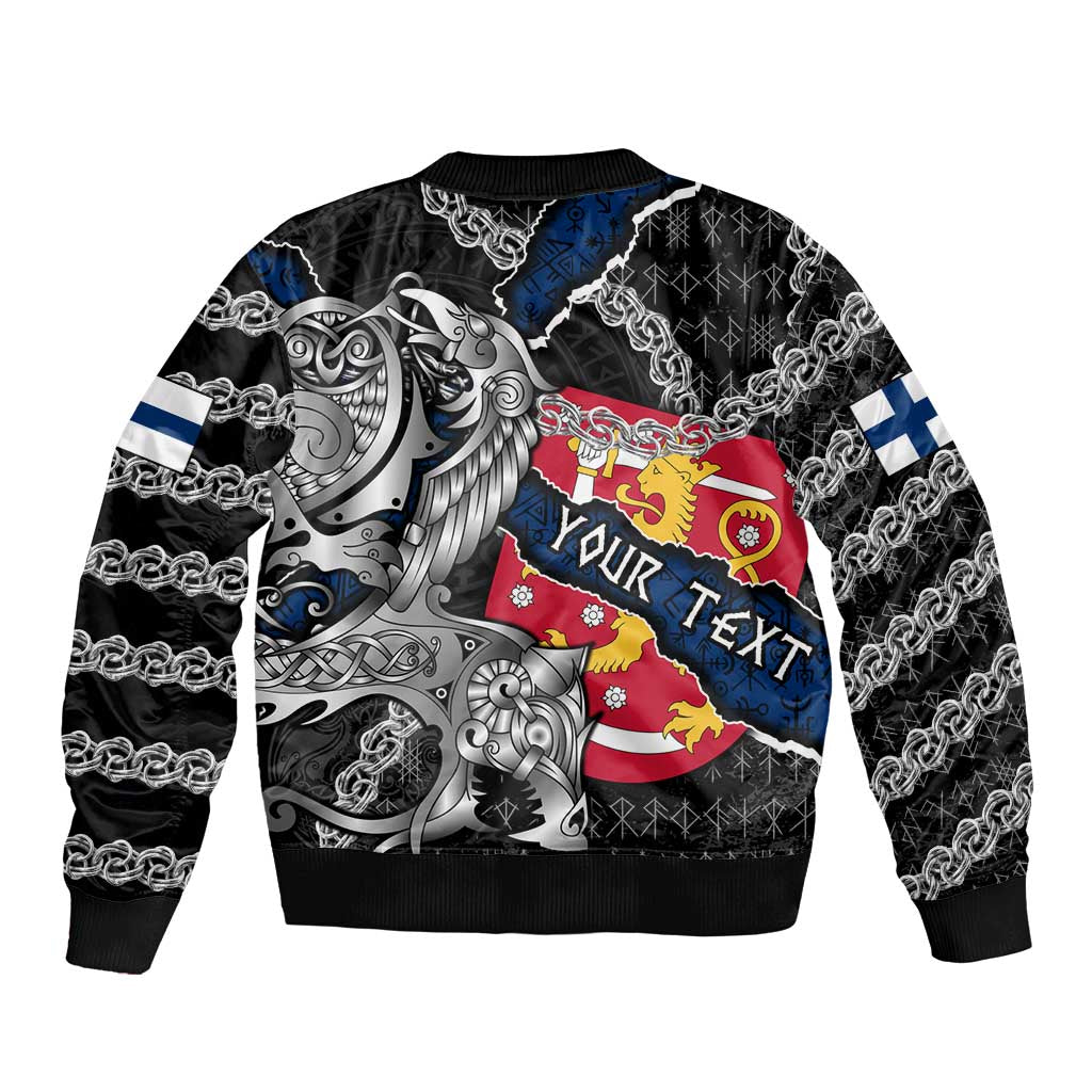 Personalized Finland Vikings Bomber Jacket Nordic Lion Bound in Runes and Chains