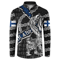 Personalized Finland Vikings Button Sweatshirt Nordic Lion Bound in Runes and Chains