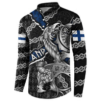 Personalized Finland Vikings Button Sweatshirt Nordic Lion Bound in Runes and Chains