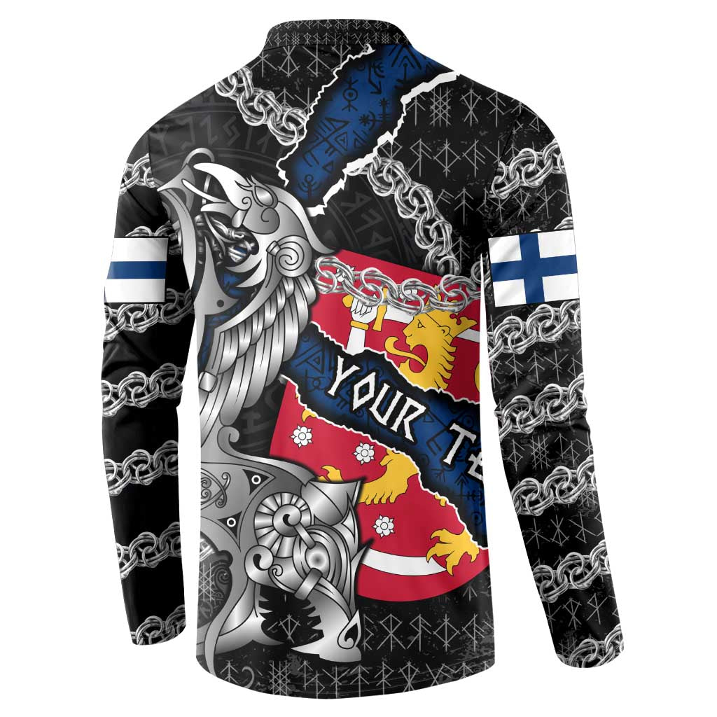Personalized Finland Vikings Button Sweatshirt Nordic Lion Bound in Runes and Chains