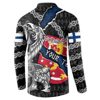 Personalized Finland Vikings Button Sweatshirt Nordic Lion Bound in Runes and Chains