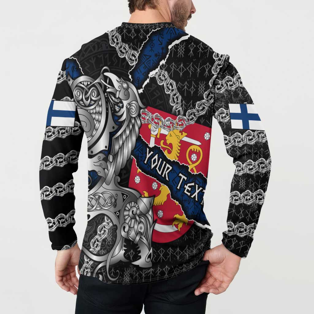 Personalized Finland Vikings Button Sweatshirt Nordic Lion Bound in Runes and Chains