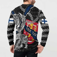 Personalized Finland Vikings Button Sweatshirt Nordic Lion Bound in Runes and Chains