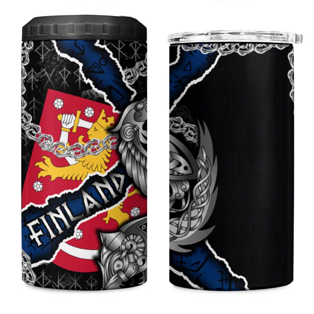 Finland Vikings 4 in 1 Can Cooler Tumbler Nordic Lion Bound in Runes and Chains