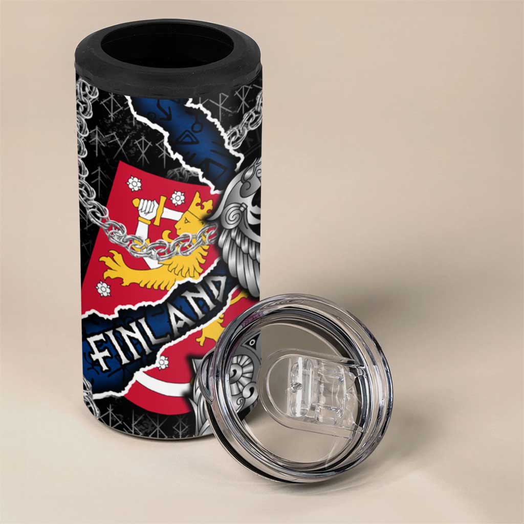 Finland Vikings 4 in 1 Can Cooler Tumbler Nordic Lion Bound in Runes and Chains