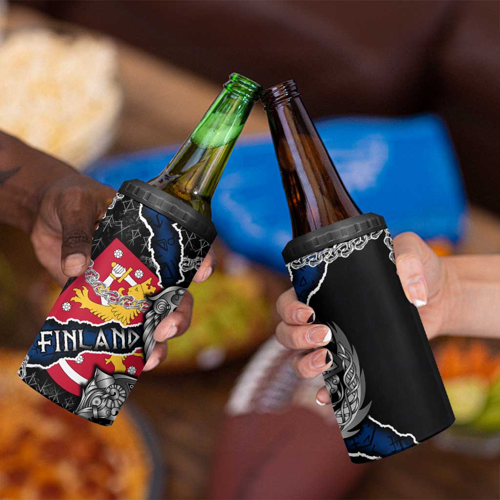 Finland Vikings 4 in 1 Can Cooler Tumbler Nordic Lion Bound in Runes and Chains