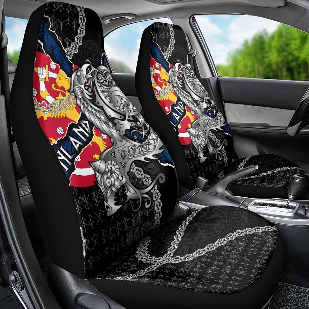 Finland Vikings Car Seat Cover Nordic Lion Bound in Runes and Chains