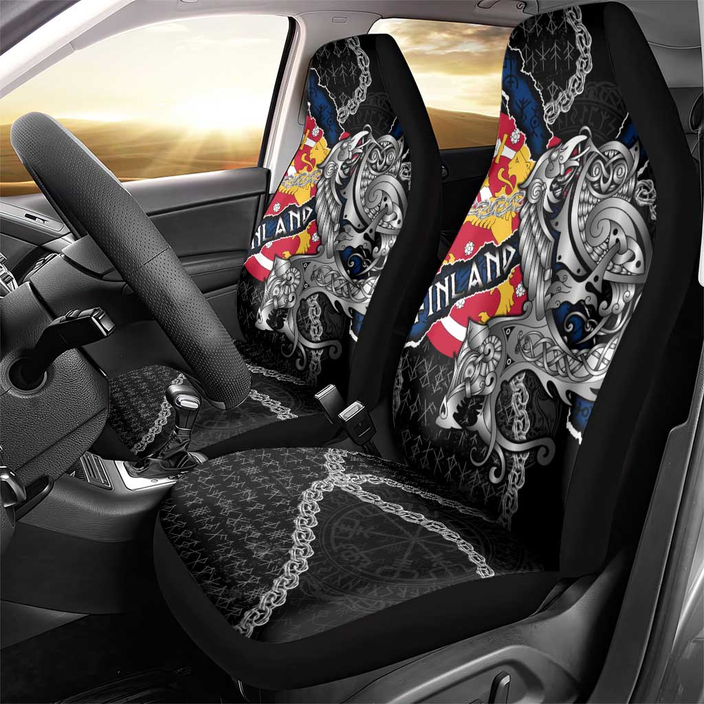 Finland Vikings Car Seat Cover Nordic Lion Bound in Runes and Chains