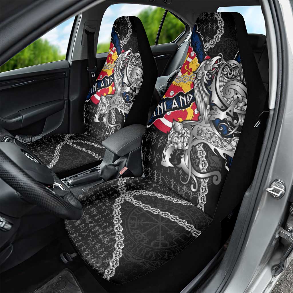 Finland Vikings Car Seat Cover Nordic Lion Bound in Runes and Chains