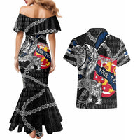 Personalized Finland Vikings Couples Matching Mermaid Dress and Hawaiian Shirt Nordic Lion Bound in Runes and Chains