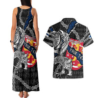 Personalized Finland Vikings Couples Matching Tank Maxi Dress and Hawaiian Shirt Nordic Lion Bound in Runes and Chains