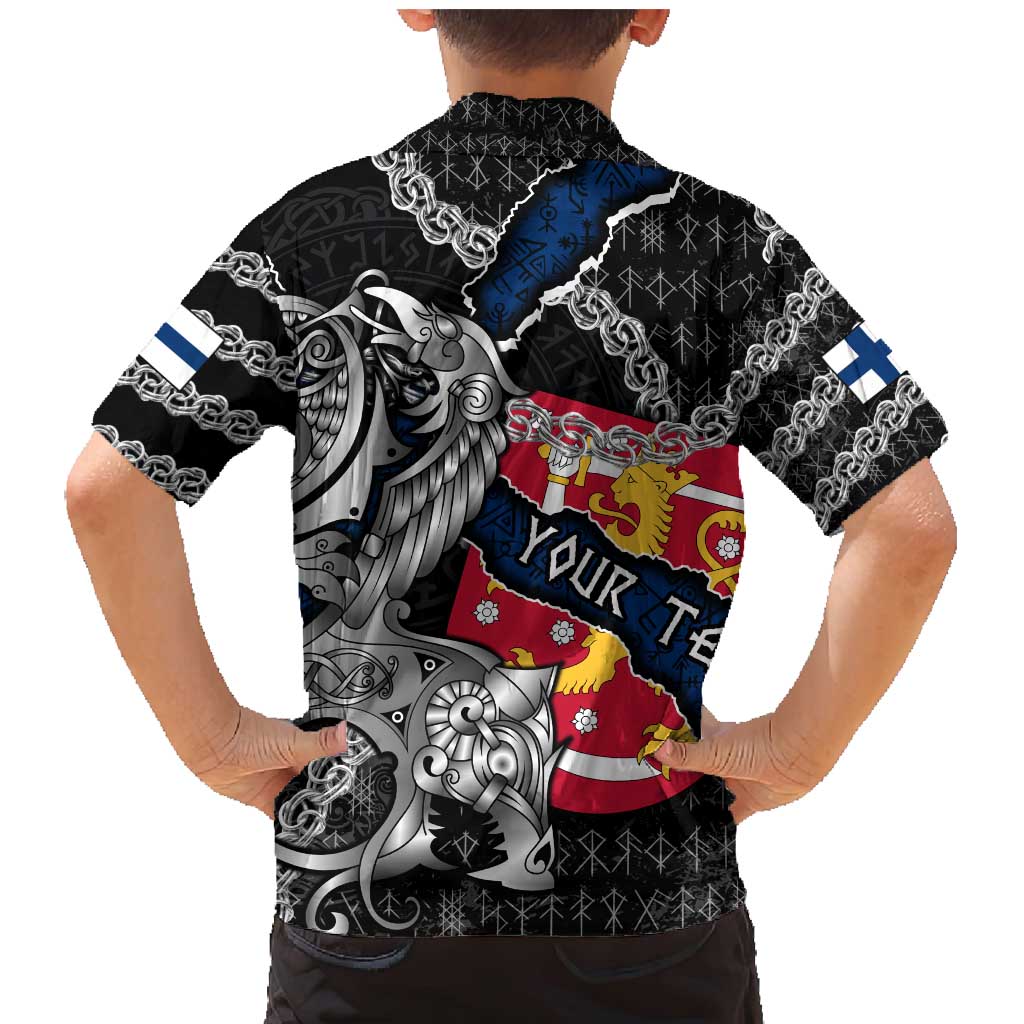 Personalized Finland Vikings Family Matching Mermaid Dress and Hawaiian Shirt Nordic Lion Bound in Runes and Chains