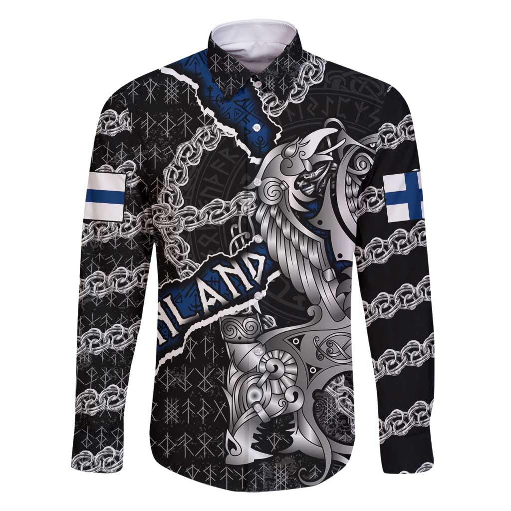 Personalized Finland Vikings Family Matching Mermaid Dress and Hawaiian Shirt Nordic Lion Bound in Runes and Chains