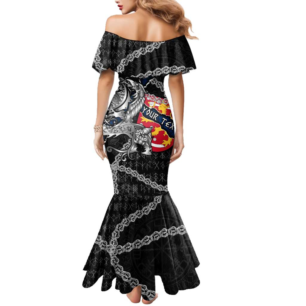 Personalized Finland Vikings Family Matching Mermaid Dress and Hawaiian Shirt Nordic Lion Bound in Runes and Chains