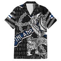 Personalized Finland Vikings Family Matching Off The Shoulder Long Sleeve Dress and Hawaiian Shirt Nordic Lion Bound in Runes and Chains