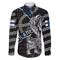 Personalized Finland Vikings Family Matching Off The Shoulder Long Sleeve Dress and Hawaiian Shirt Nordic Lion Bound in Runes and Chains