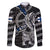 Personalized Finland Vikings Family Matching Off The Shoulder Long Sleeve Dress and Hawaiian Shirt Nordic Lion Bound in Runes and Chains