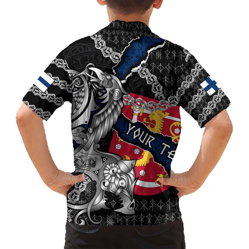 Personalized Finland Vikings Family Matching Off Shoulder Maxi Dress and Hawaiian Shirt Nordic Lion Bound in Runes and Chains