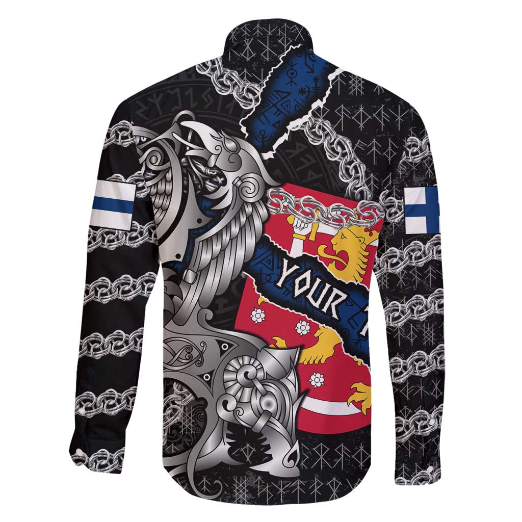 Personalized Finland Vikings Family Matching Off Shoulder Short Dress and Hawaiian Shirt Nordic Lion Bound in Runes and Chains