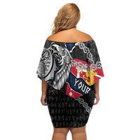 Personalized Finland Vikings Family Matching Off Shoulder Short Dress and Hawaiian Shirt Nordic Lion Bound in Runes and Chains