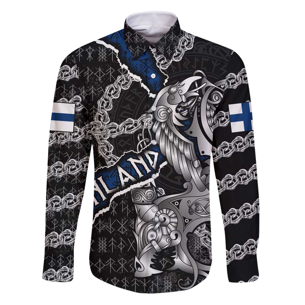 Personalized Finland Vikings Family Matching Puletasi and Hawaiian Shirt Nordic Lion Bound in Runes and Chains