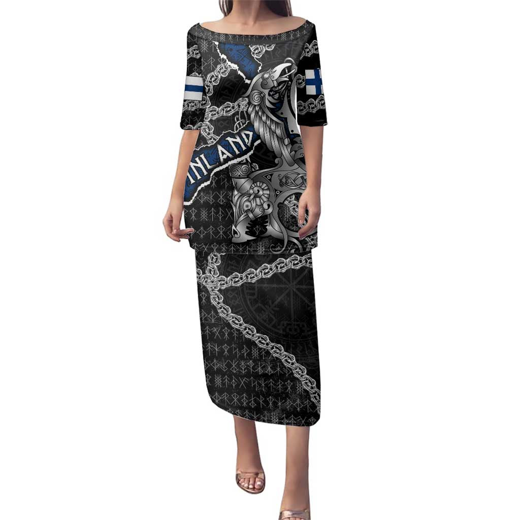 Personalized Finland Vikings Family Matching Puletasi and Hawaiian Shirt Nordic Lion Bound in Runes and Chains