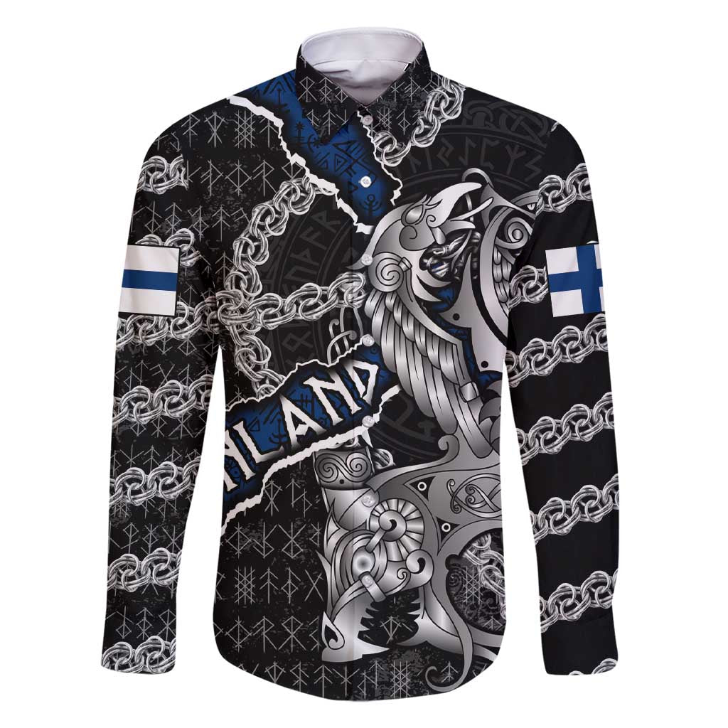 Personalized Finland Vikings Family Matching Short Sleeve Bodycon Dress and Hawaiian Shirt Nordic Lion Bound in Runes and Chains