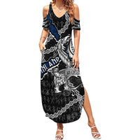 Personalized Finland Vikings Family Matching Summer Maxi Dress and Hawaiian Shirt Nordic Lion Bound in Runes and Chains