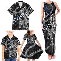 Personalized Finland Vikings Family Matching Tank Maxi Dress and Hawaiian Shirt Nordic Lion Bound in Runes and Chains