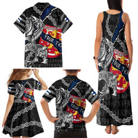 Personalized Finland Vikings Family Matching Tank Maxi Dress and Hawaiian Shirt Nordic Lion Bound in Runes and Chains