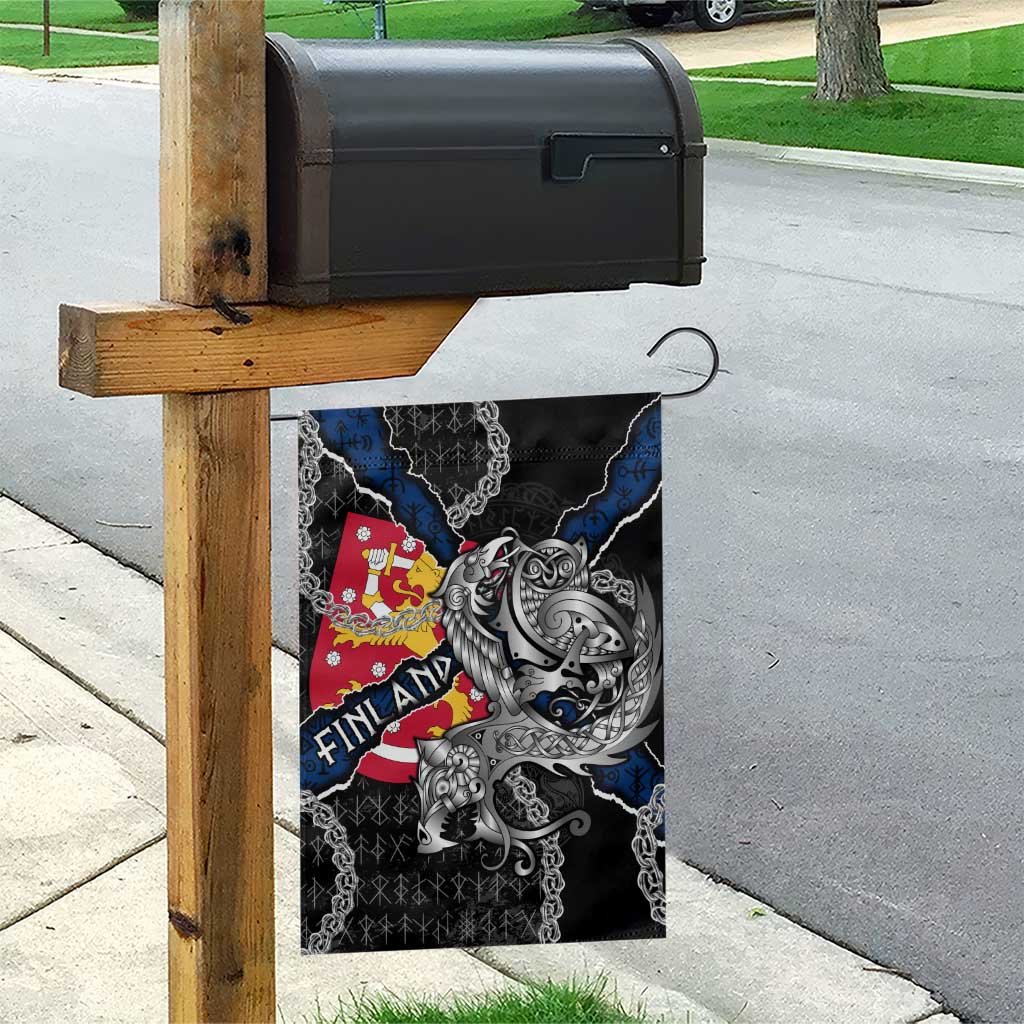 Finland Vikings Garden Flag Nordic Lion Bound in Runes and Chains