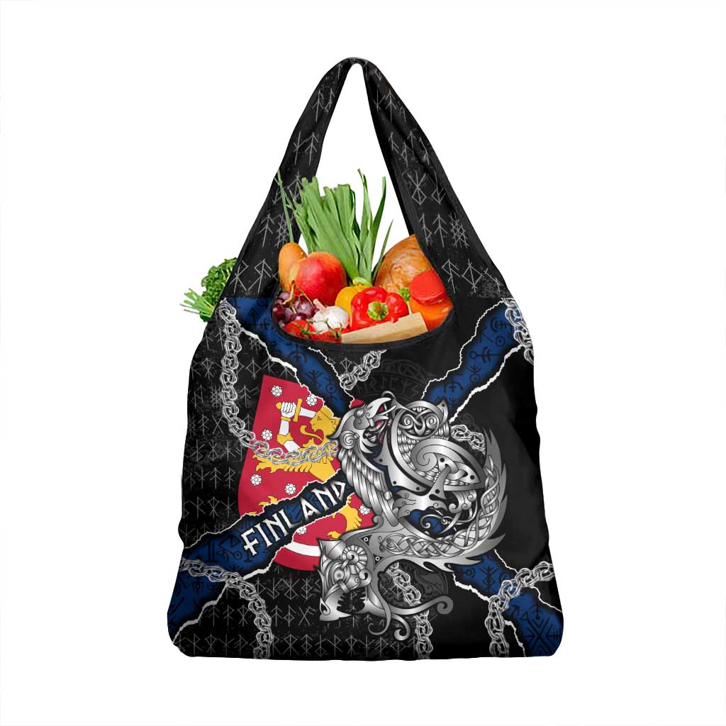 Finland Vikings Grocery Bag Nordic Lion Bound in Runes and Chains