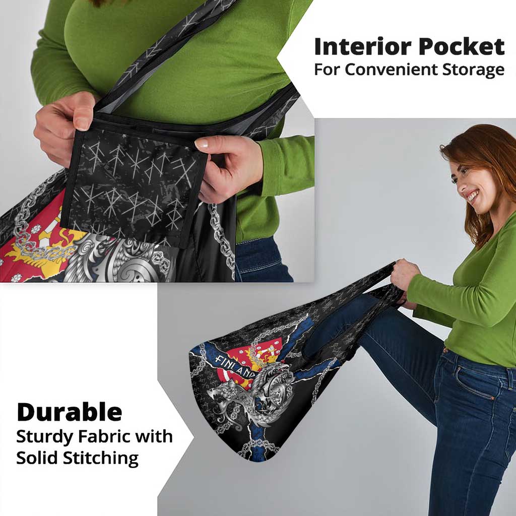 Finland Vikings Grocery Bag Nordic Lion Bound in Runes and Chains