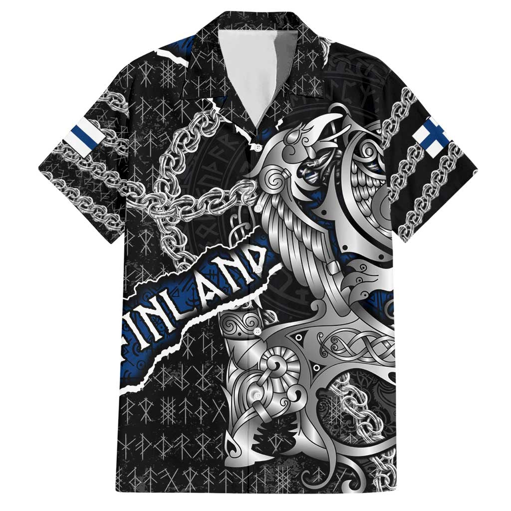 Personalized Finland Vikings Hawaiian Shirt Nordic Lion Bound in Runes and Chains