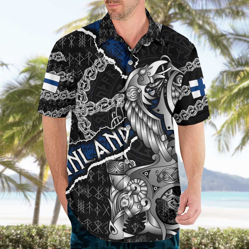 Personalized Finland Vikings Hawaiian Shirt Nordic Lion Bound in Runes and Chains