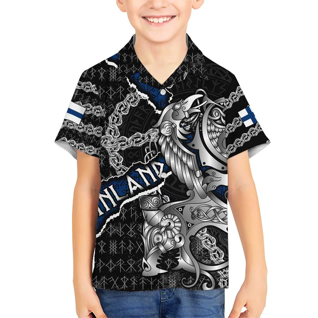 Personalized Finland Vikings Hawaiian Shirt Nordic Lion Bound in Runes and Chains