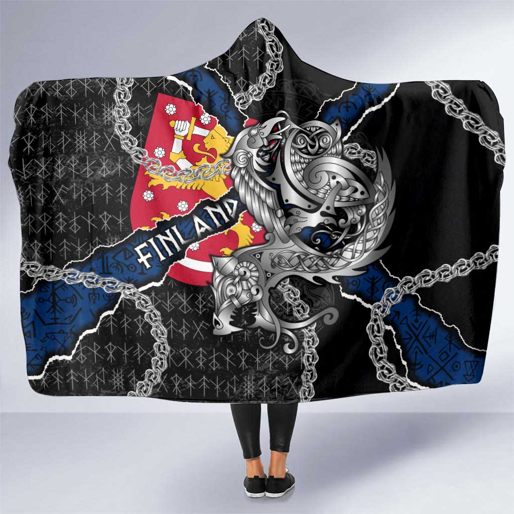 Finland Vikings Hooded Blanket Nordic Lion Bound in Runes and Chains